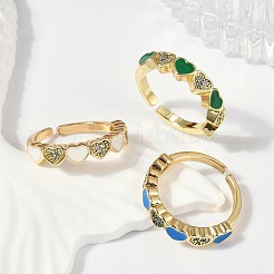 Brass Micro Pave Clear Cubic Zirconia Enamel Cuff Rings for Women&nbsp;RJEW-L113-033G