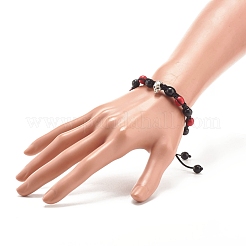 Round Synthetic Turquoise(Dyed) Braided Bead Bracelet with Alloy Skull&nbsp;BJEW-JB07863-02