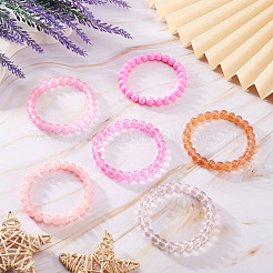 6Pcs 6 Styles 8mm Glass Round Beaded Stretch Bracelet Sets&nbsp;BJEW-TAC0023