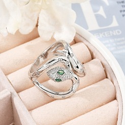 Brass Micro Pave Clear Cubic Zirconia Cuff Rings for Women Men&nbsp;RJEW-Z080-03P