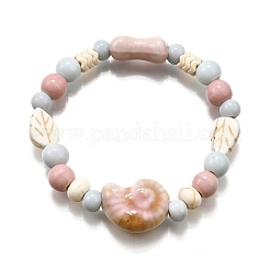 Handmade Porcelain Beads & Synthetic Howlite Beads Stretch Bracelets for Women&nbsp;BJEW-D307-01D