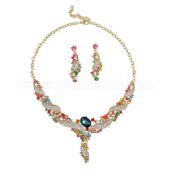 Twist Zinc Alloy Rhinestone & Glass Pendant Necklaces & Stud Dangle Earrings Sets&nbsp;FS-WGA0BF7-02