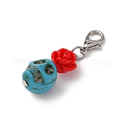 Skull Synthetic Turquoise & Resin Rose Pendant Decorations&nbsp;HJEW-JM03999
