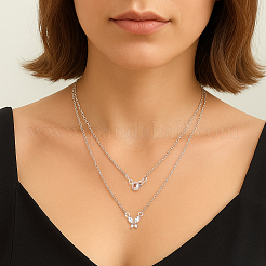 4Pcs 2 Colors Alloy Crystal Rhinestone Double Layered Necklaces&nbsp;NJEW-HY0001-25A