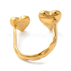 Heart 304 Stainless Steel Micro Pave Cubic Zirconia Open Cuff Rings&nbsp;RJEW-S415-01G-01