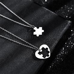 2Pcs 2 Styles Heart Puzzle 201 Stainless Steel Pendant Cable Chain Couple Necklaces&nbsp;FS-WG816E6-05