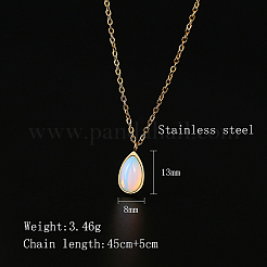 Opalite Teardrop Pendant Necklace with Stainless Steel Chains&nbsp;JD6752-1