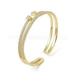 Clear Cubic Zirconia Half Round Open Cuff Bangle&nbsp;BJEW-I308-01G