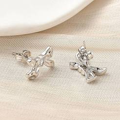 Brass Micro Pave Clear Cubic Zirconia Bowknot Stud Earrings&nbsp;EJEW-A145-02B-P