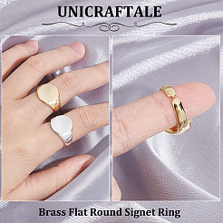4Pcs 2 Colors Brass Flat Round Signet Ring&nbsp;RJEW-UN0002-60