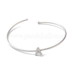 Rack Plating Brass Micro Pave Clear Cubic Zirconia Letter Open Cuff Bangles&nbsp;BJEW-A018-01P-A