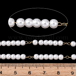 304 Stainless Steel & ABS Plastic Pearl Round Bead Cable Chains&nbsp;CHS-G048-01G