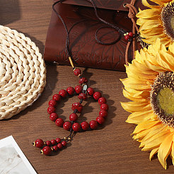 1Pc Cinnabar Round Beads Pendant Decorations&nbsp;HJEW-CA0001-77