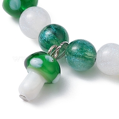 Lampwork Beaded Stretch Bracelet with Resin Mushroom Charms&nbsp;BJEW-JB09570