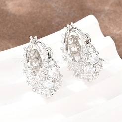 Brass Micro Pave Clear Cubic Zirconia Hoop Earrings&nbsp;EJEW-Z164-16P