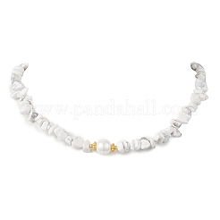 White Round Shell Pearl and Synthetic Howlite Chip Beaded Necklaces&nbsp;NJEW-JN05740-01
