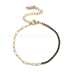 304 Stainless Steel Paperclip Chain & Rhinestone Cup Chains  Bracelets for Women&nbsp;BJEW-D456-06G-02