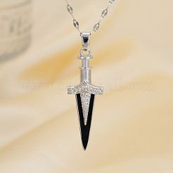 Brass Clear Cubic Zirconia Sword Pendant Necklaces&nbsp;VF7385-1