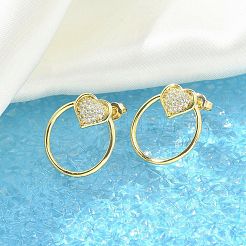 Brass Micro Pave Clear Cubic Zirconia Stud Earrings&nbsp;EJEW-C122-06G