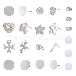 100Pcs Mixed Shapes 304 Stainless Steel Stud Earring Settings & Findings&nbsp;STAS-TA0005-88