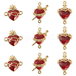 12Pcs 3 Styles Brass Enamel Sacred Heart of Jesus Links Connector Charms&nbsp;KK-TA0003-50