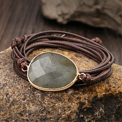Natural Labradorite Bead Link Bracelets&nbsp;BJEW-WH20031-007A