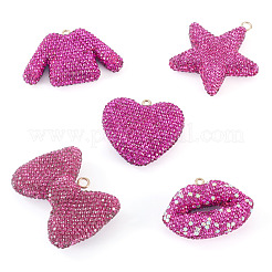 5Pcs 5 Styles Handmade Polymer Clay Glass Rhinestone Big Pendants&nbsp;RB-BT0001-04
