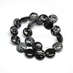Natural Flat Round Snowflake Obsidian Beads Strands&nbsp;G-L246-16