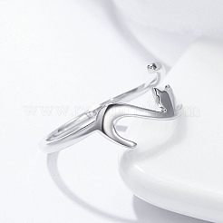 Anti-Tarnish Rhodium Plated 925 Sterling Silver Cuff Finger Rings&nbsp;RJEW-FF0009-01P