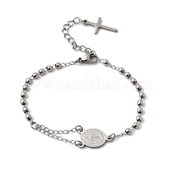 304 Stainless Steel Saint Benedict Cross Link Bracelets for Women&nbsp;BJEW-K295-02P