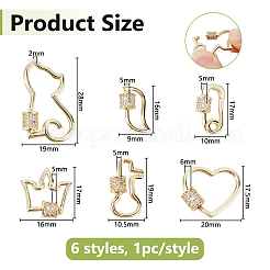 6Pcs 6 Styles Brass Micro Pave Clear Cubic Zirconia Screw Carabiner Lock Charms&nbsp;KK-DC0005-06
