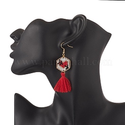 Glass Seed Braided Hexagon Dangle Earrings&nbsp;EJEW-MZ00052-01
