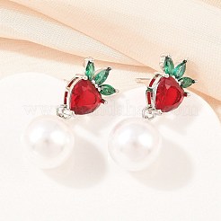 Strawberry Brass Micro Pave Cubic Zirconia Dangle Stud Earrings&nbsp;EJEW-Z164-06P