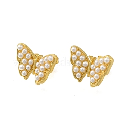 Rack Plating Butterfly Brass & ABS Imitation Pearl Stud Earrings&nbsp;EJEW-I310-14G