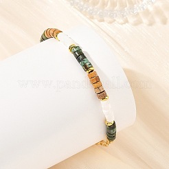 Natural Picture Jasper and Natural African Turquoise(Jasper) Beaded Bracelets&nbsp;BJEW-JB14427