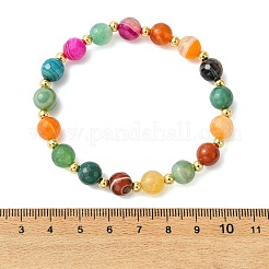 8MM Faceted Round Natural Agate(Dyed & Heated) and Brass Beaded Stretch Bracelets for Women&nbsp;BJEW-JB14031