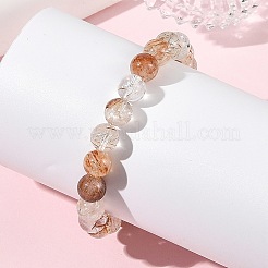 Natural Rutilated Quartz Round Beaded Stretch Bracelets&nbsp;BJEW-JB14341-01