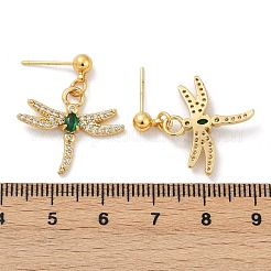 Dragonfly Brass Micro Pave Cubic Zirconia Dangle Stud Earrings&nbsp;EJEW-F895-15G