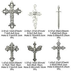 6Pcs 6 Styles Tibetan Style Alloy Cross Pendants&nbsp;FIND-FS0002-57
