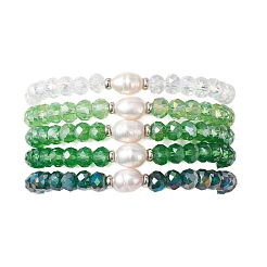 5Pcs Glass & Natural Cultured Freshwater Pearl Beads Stretch Bracelets for Women&nbsp;BJEW-JB13521