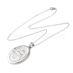 304 Stainless Steel Oval with Virgin Mary Pendant Necklaces for Women&nbsp;NJEW-B149-01P