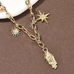 304 Stainless Steel Hamsa Hand Heart Sun Pendant Bib Necklaces for Women&nbsp;NJEW-B151-02G