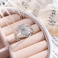 Brass Micro Pave Clear Cubic Zirconia Cuff Finger Rings&nbsp;RJEW-G337-33P