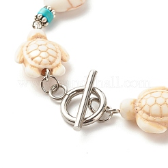 Heart & Tortoise Synthetic Turquoise(Dyed) Beaded Bracelet&nbsp;BJEW-JB07302-01