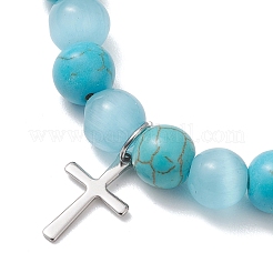 2Pcs Natural Howlite & Synthetic Turquoise Beads Stretch Bracelets&nbsp;BJEW-JB13286