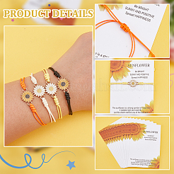 Alloy Enamel Daisy Flower Link with Waxed Polyester Cord Braided Bead Bracelets Set for Women&nbsp;BJEW-UN00034