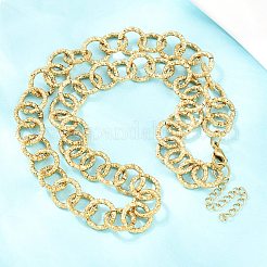 12MM 304 Stainless Steel Textured Ring Link Chain Necklaces for Women&nbsp;NJEW-Z115-11G