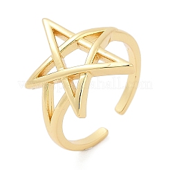 Hollow Star Brass Open Cuff Rings for Women&nbsp;RJEW-G343-11G