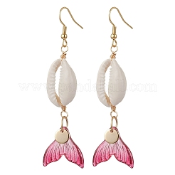 Natural Cowrie Shell Glass Dangle Earrings&nbsp;EJEW-JE06385-07