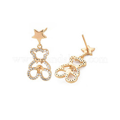 Brass Micro Pave Clear Cubic Zirconia Stud Earring Findings&nbsp;KK-S356-620G-NF